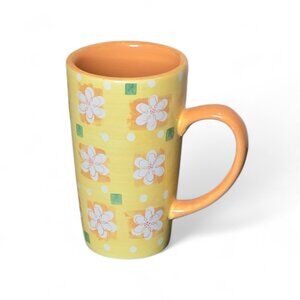 Starbucks 2006 Yellow Floral Tall Mug | 16 oz Ceramic Coffee Cup